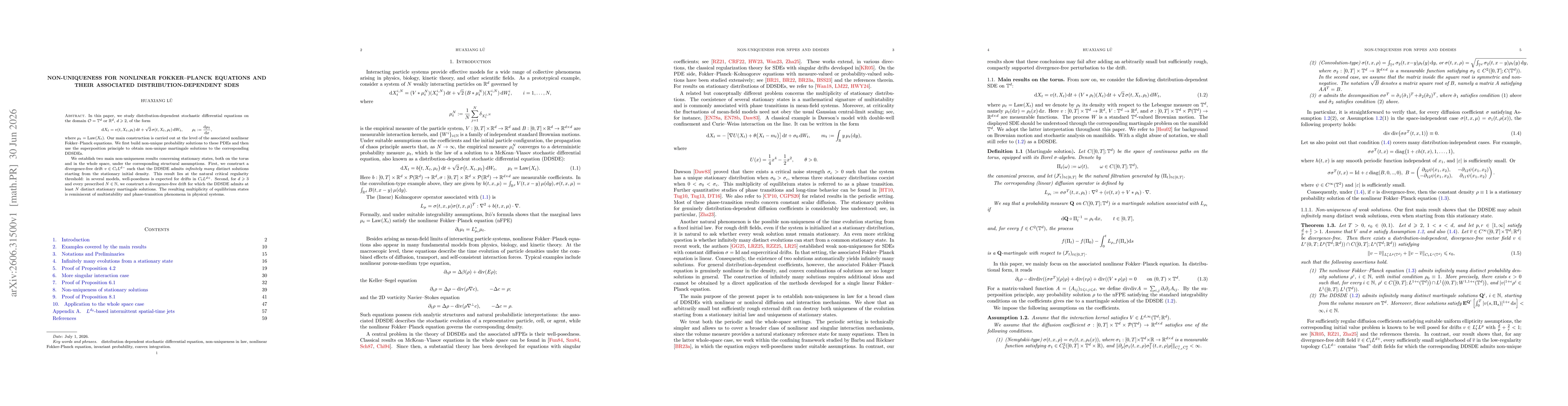 Thumbnail for Non-Uniqueness for Nonlinear Fokker--Planck Equations and Their Associated Distribution-Dependent SDEs