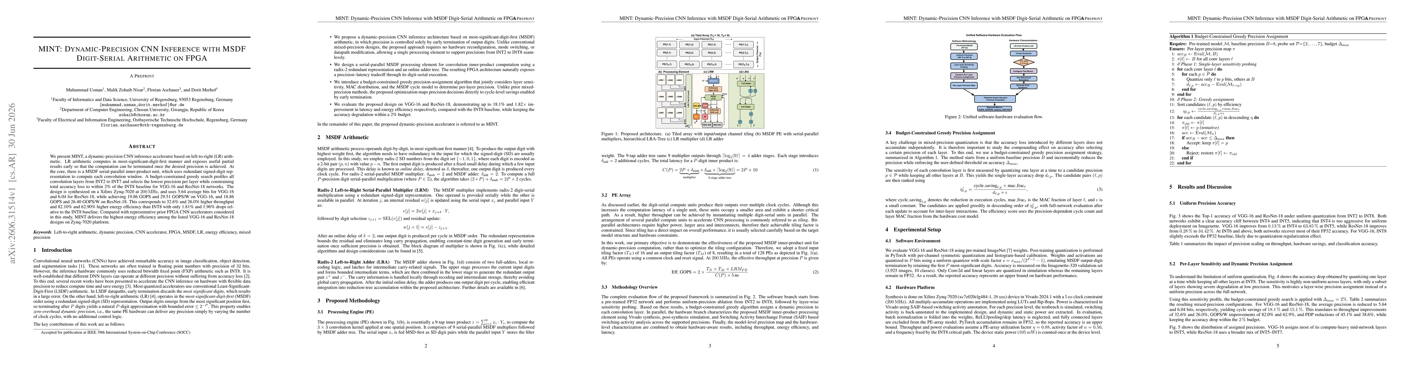 Thumbnail for MINT: Dynamic-Precision CNN Inference with MSDF Digit-Serial Arithmetic on FPGA