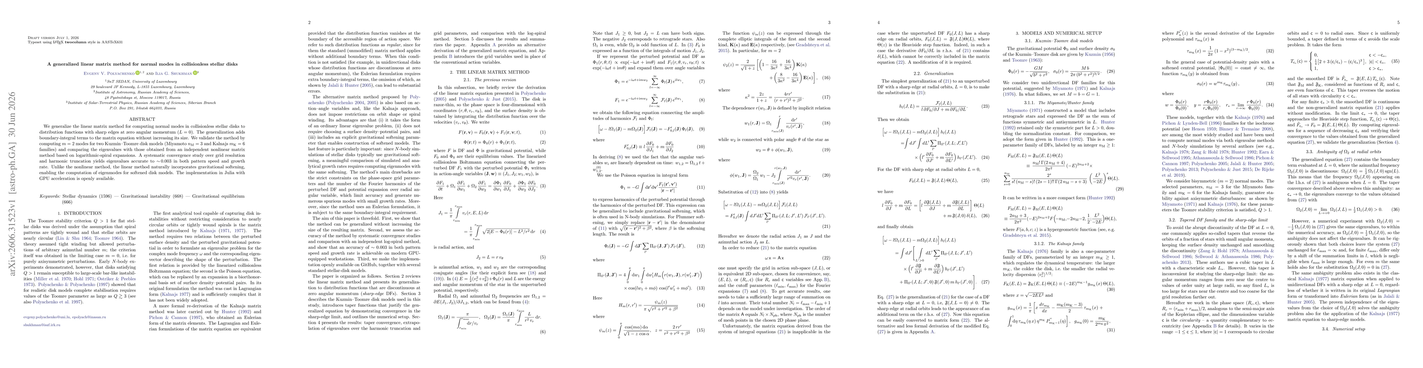 Thumbnail for A generalized linear matrix method for normal modes in collisionless stellar disks