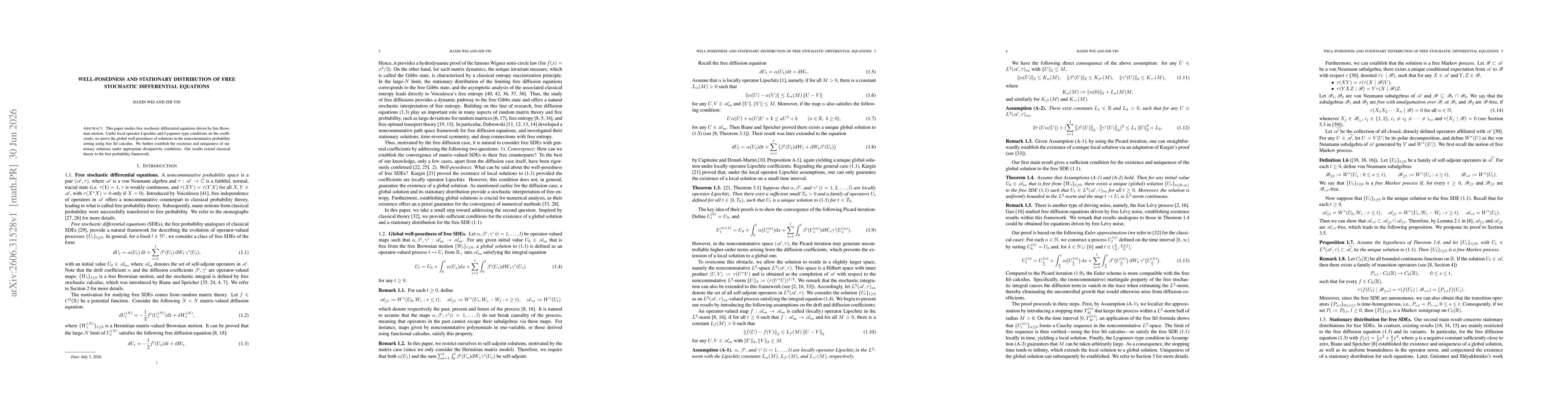 Thumbnail for Well-posedness and stationary distribution of free stochastic differential equations