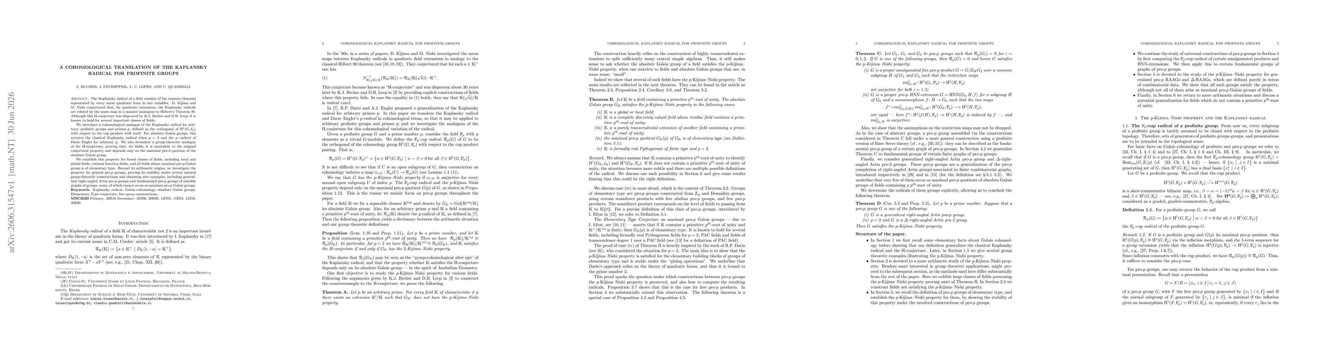 Thumbnail for A cohomological translation of the Kaplansky radical for profinite groups