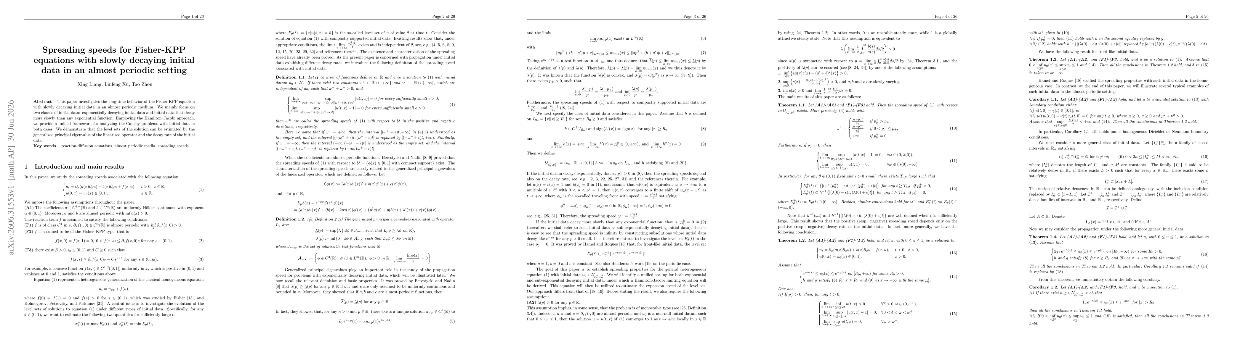 Thumbnail for Spreading speeds for Fisher-KPP equations with slowly decaying initial data in an almost periodic setting