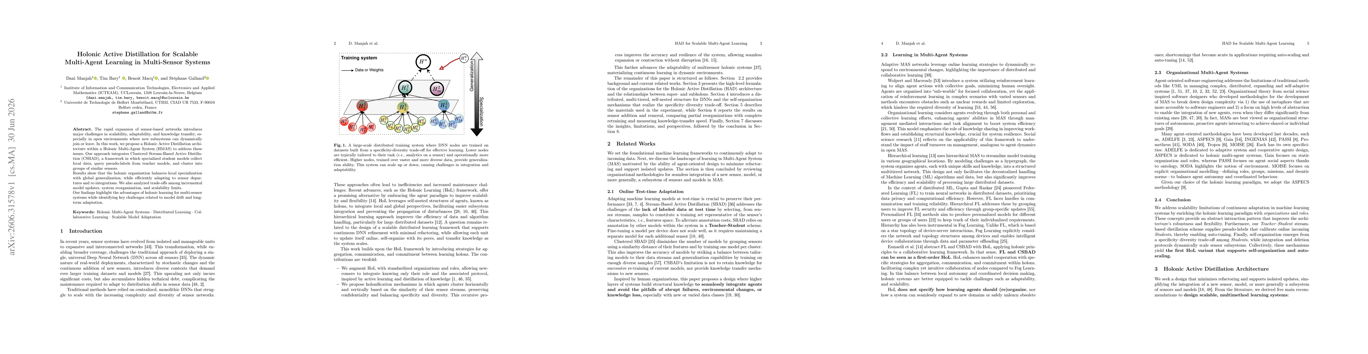 Thumbnail for Holonic Active Distillation for Scalable Multi-Agent Learning in Multi-Sensor Systems