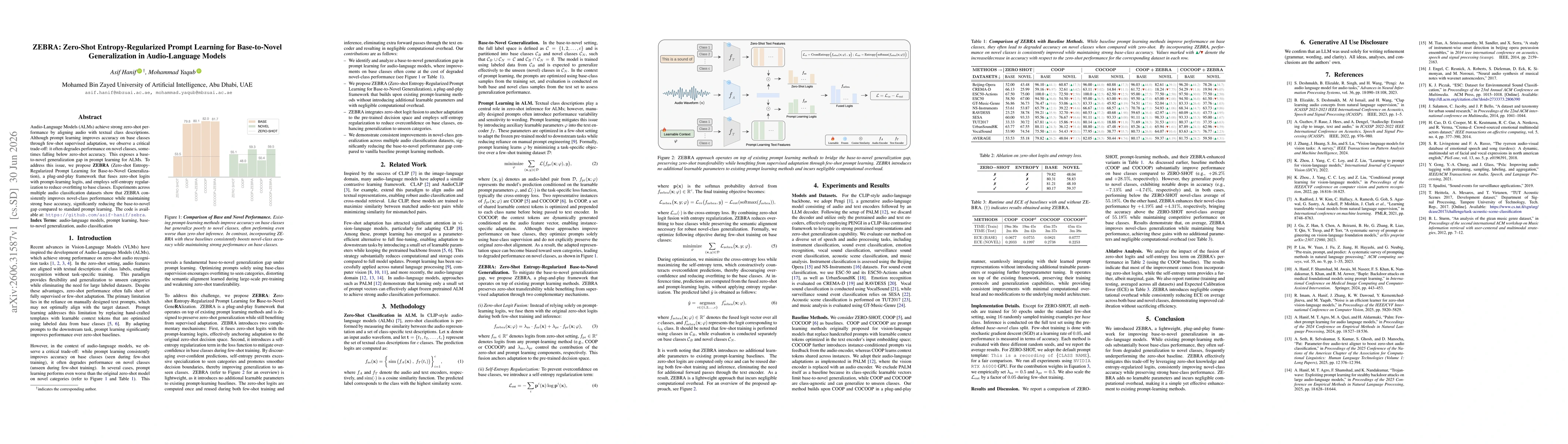 Thumbnail for ZEBRA: Zero-Shot Entropy-Regularized Prompt Learning for Base-to-Novel Generalization in Audio-Language Models
