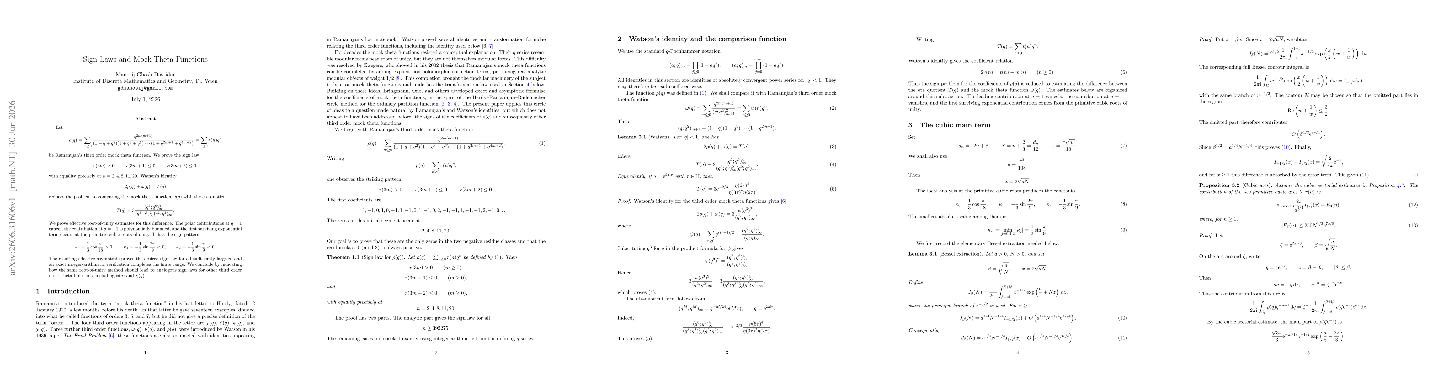 Thumbnail for Sign Laws and Mock Theta Functions
