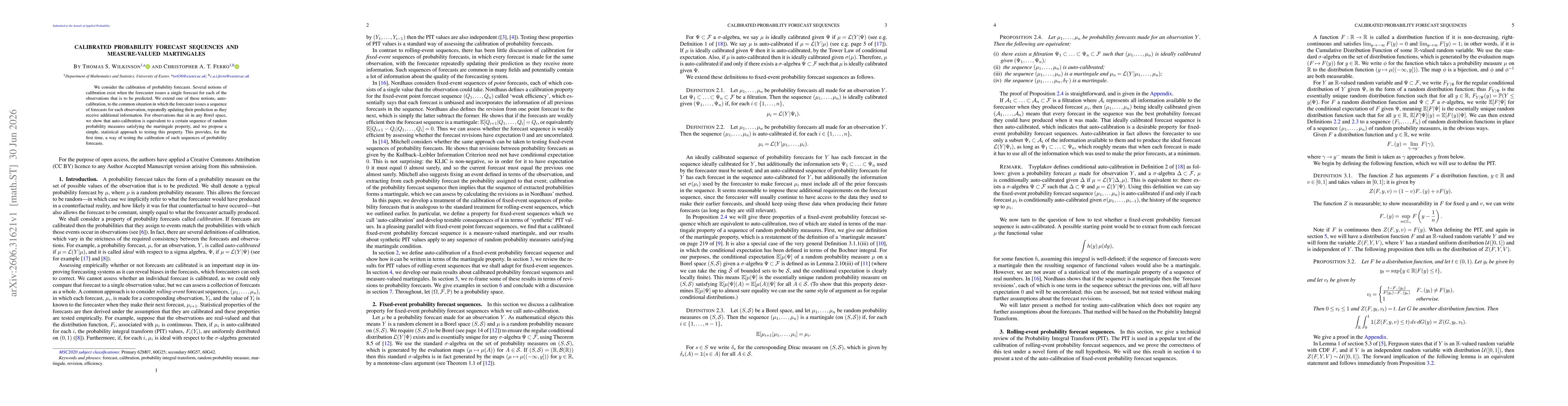 Thumbnail for Calibrated Probability Forecast Sequences and Measure-Valued Martingales