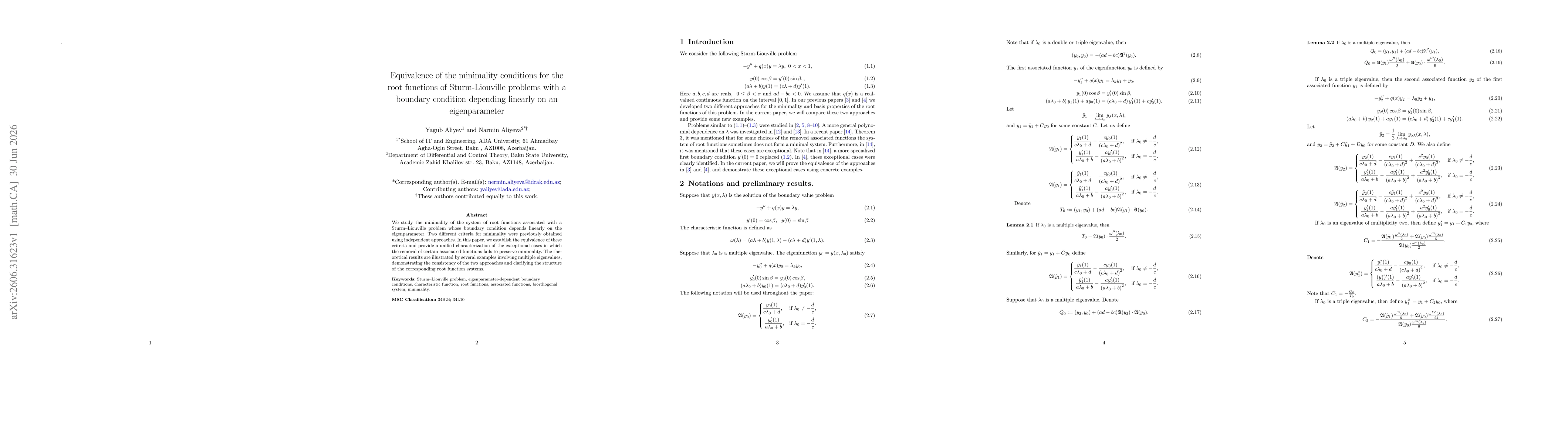 Thumbnail for Equivalence of the minimality conditions for the root functions of Sturm-Liouville problems with a boundary condition depending linearly on an eigenparameter