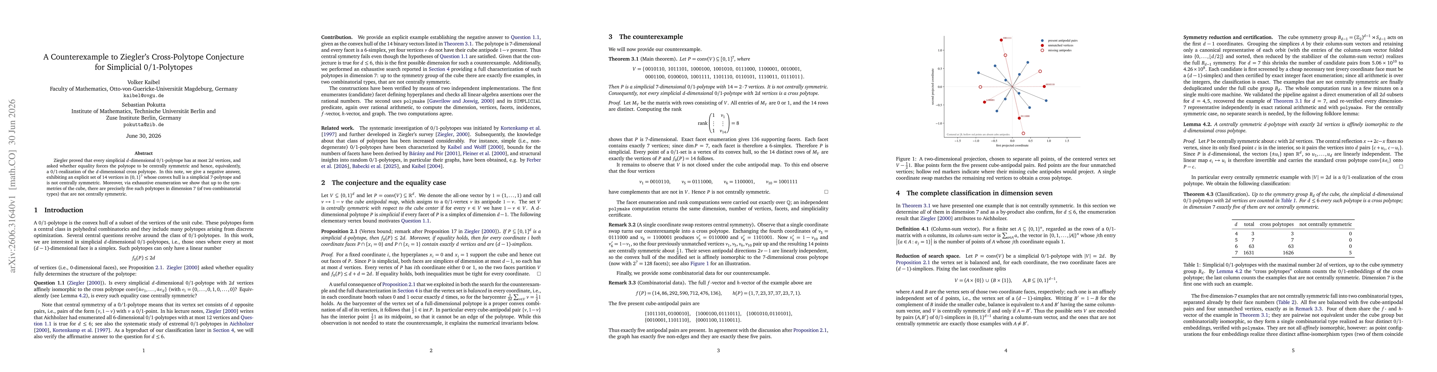 Thumbnail for A Counterexample to Ziegler's Cross-Polytope Conjecture for Simplicial 0/1-Polytopes