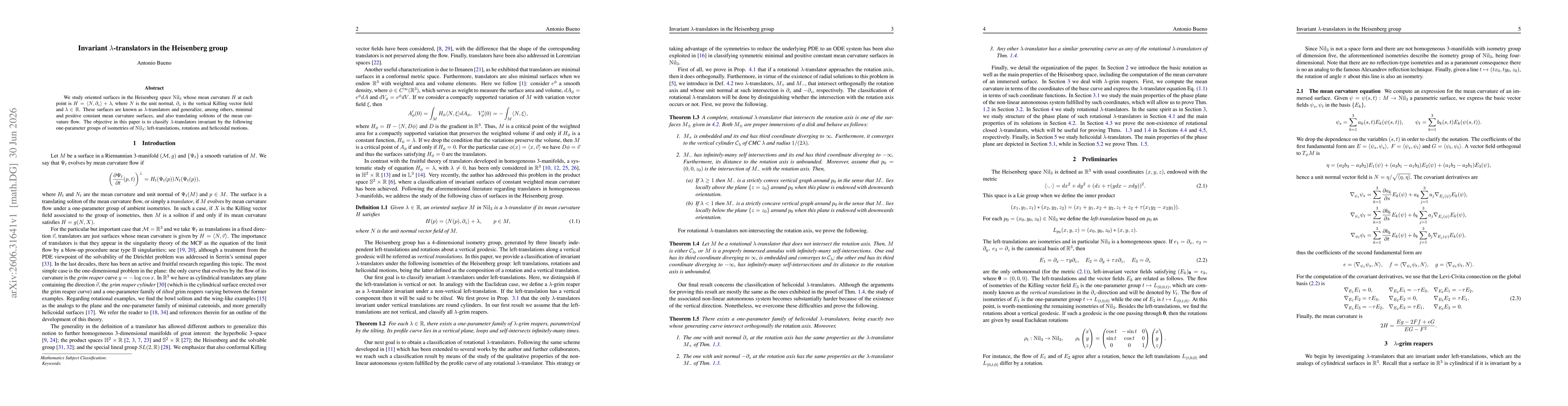 Thumbnail for Invariant $λ$-translators in the Heisenberg group