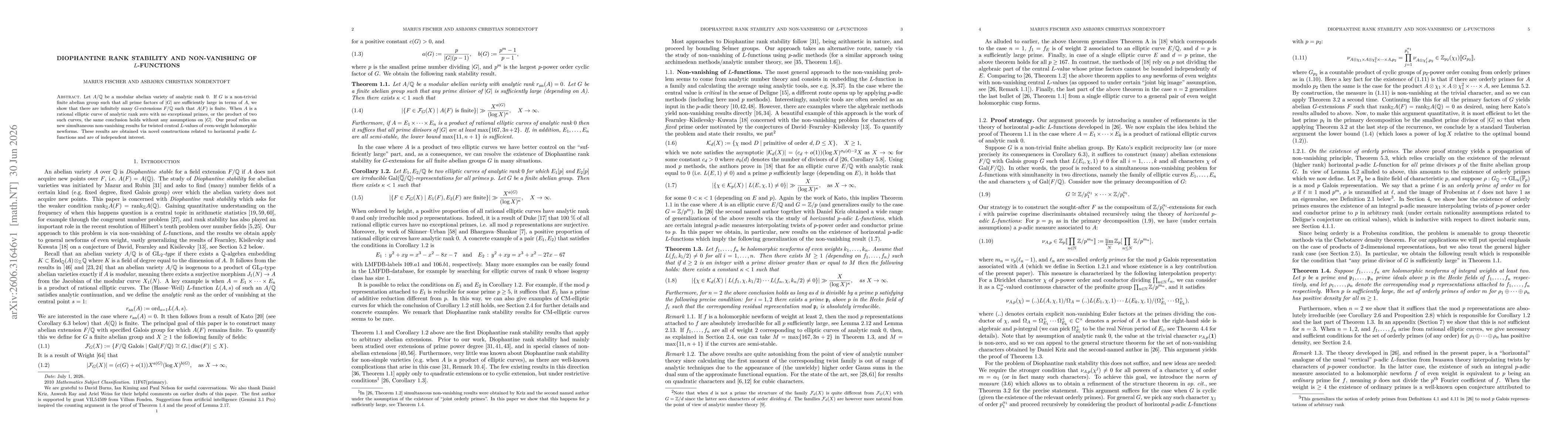 Thumbnail for Diophantine rank stability and non-vanishing of $L$-functions