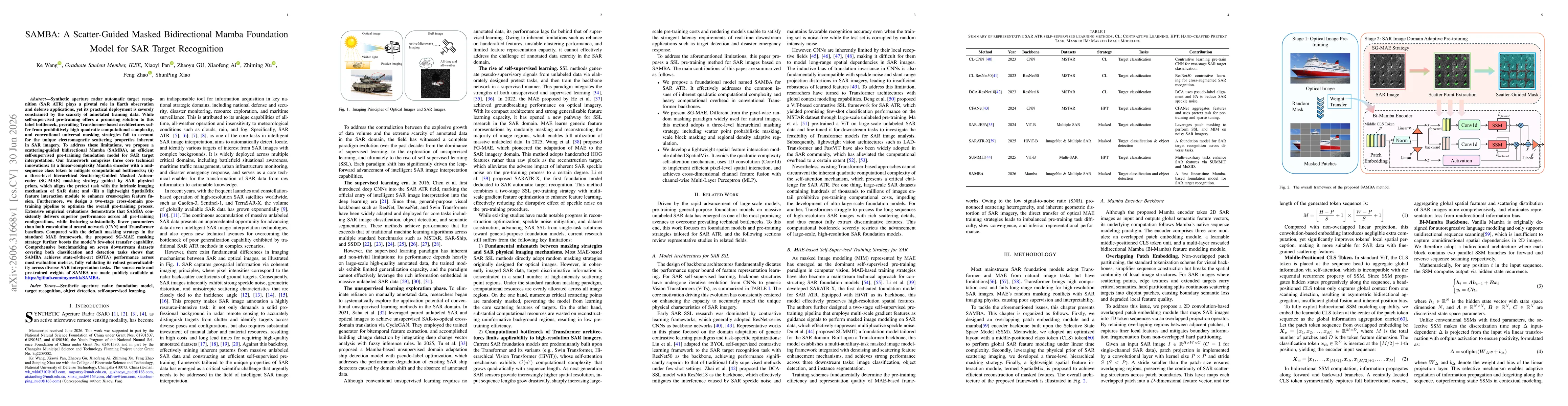 Thumbnail for SAMBA: A Scatter-Guided Masked Bidirectional Mamba Foundation Model for SAR Target Recognition