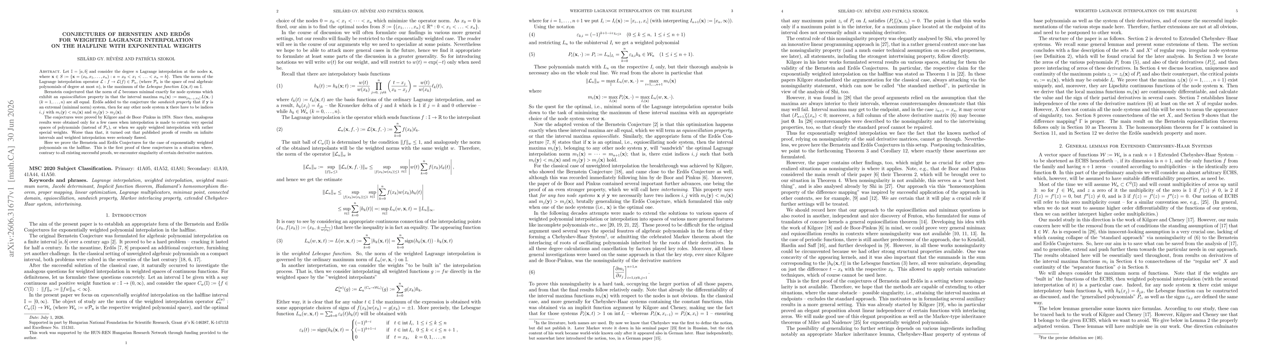 Thumbnail for Conjectures of Bernstein and Erd\H os for weighted Lagrange interpolation on the halfline with exponential weights