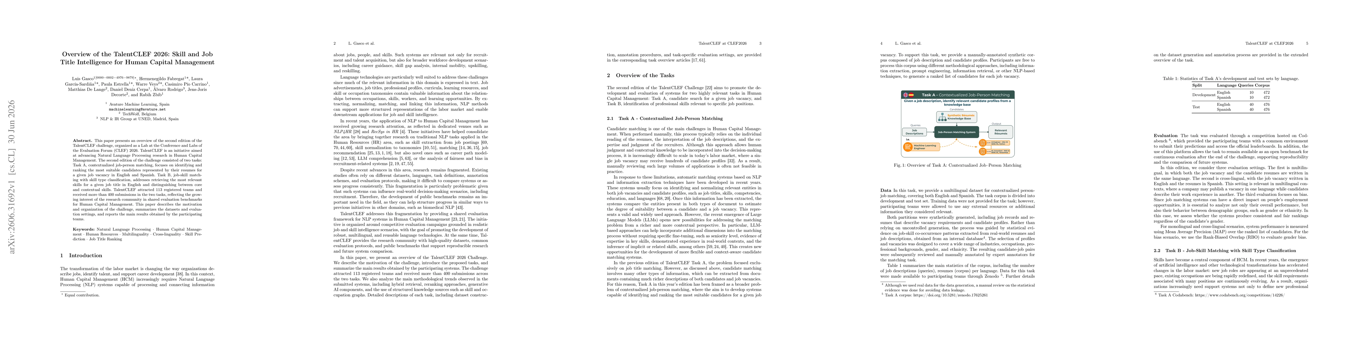 Thumbnail for Overview of the TalentCLEF 2026: Skill and Job Title Intelligence for Human Capital Management
