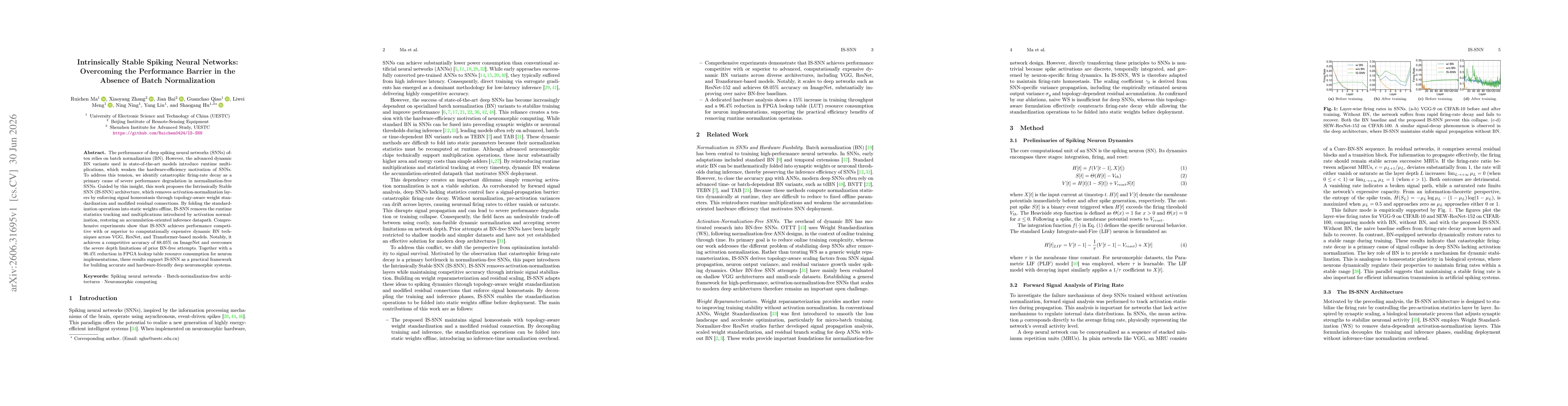 Thumbnail for Intrinsically Stable Spiking Neural Networks: Overcoming the Performance Barrier in the Absence of Batch Normalization