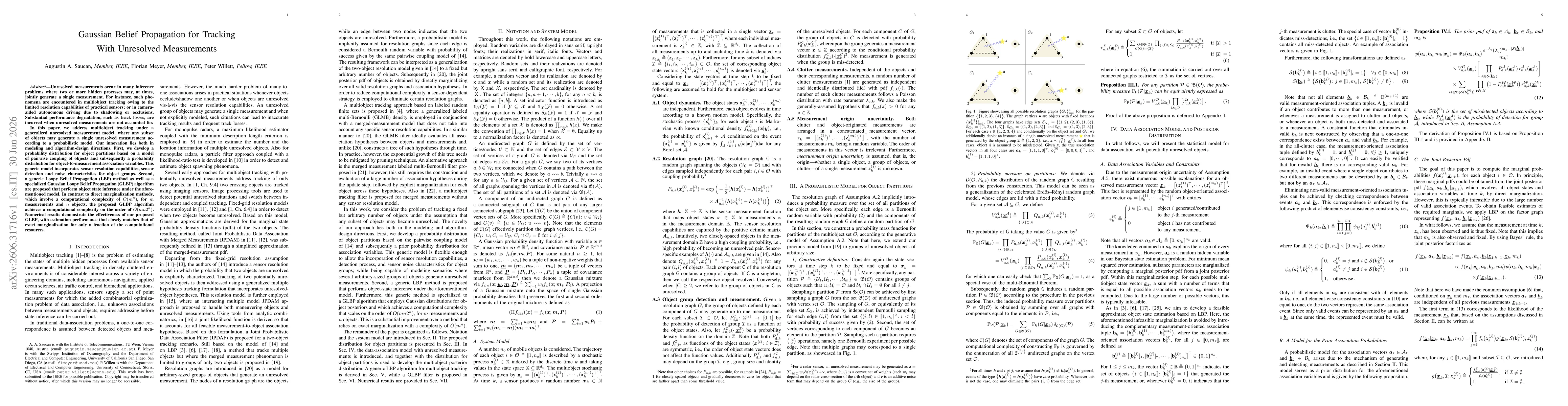 Thumbnail for Gaussian Belief Propagation for Tracking With Unresolved Measurements