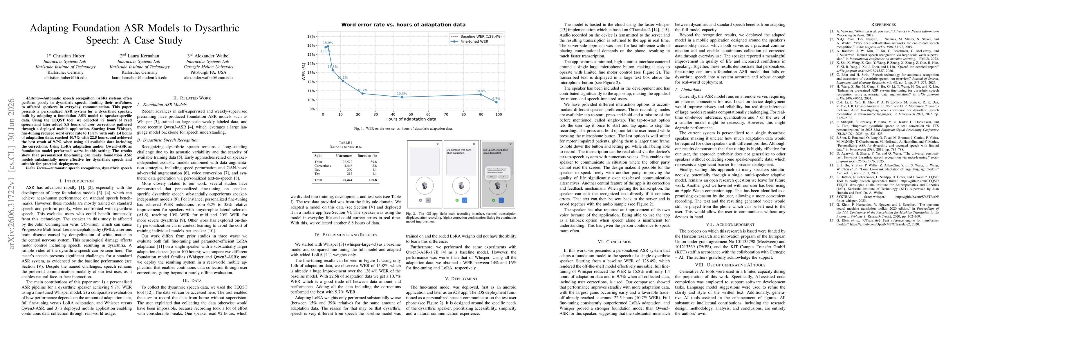 Thumbnail for Adapting Foundation ASR Models to Dysarthric Speech: A Case Study