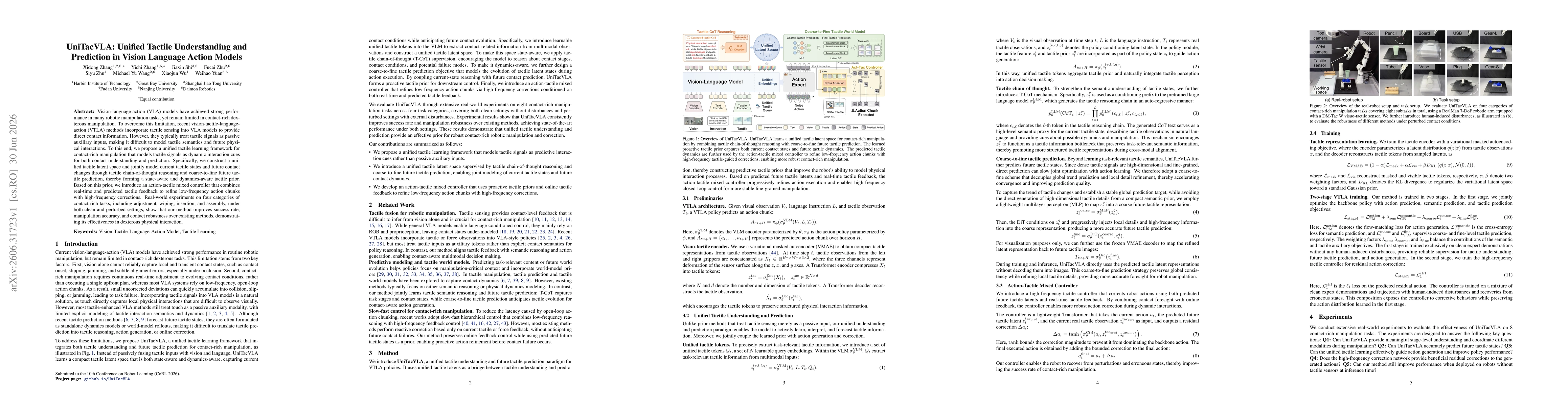 Thumbnail for UniTacVLA: Unified Tactile Understanding and Prediction in Vision Language Action Models