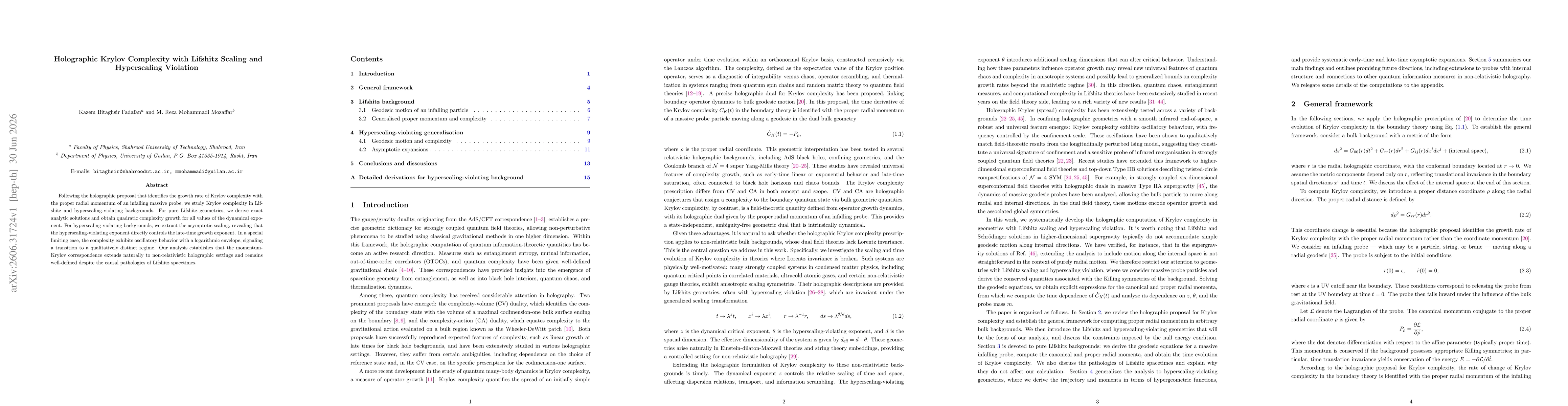 Thumbnail for Holographic Krylov Complexity with Lifshitz Scaling and Hyperscaling Violation