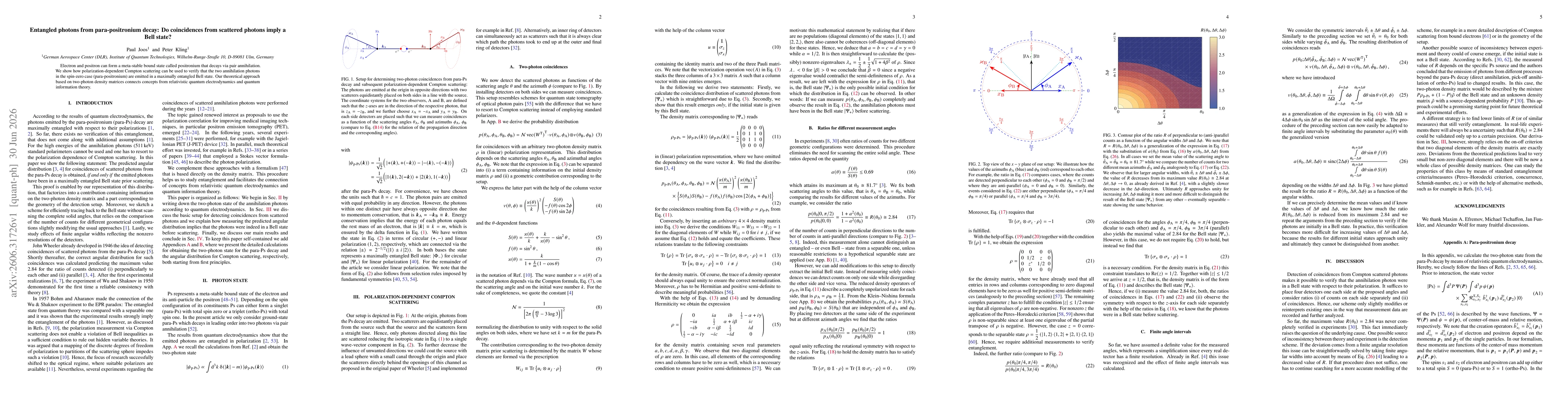 Thumbnail for Entangled photons from para-positronium decay: Do coincidences from scattered photons imply a Bell state?