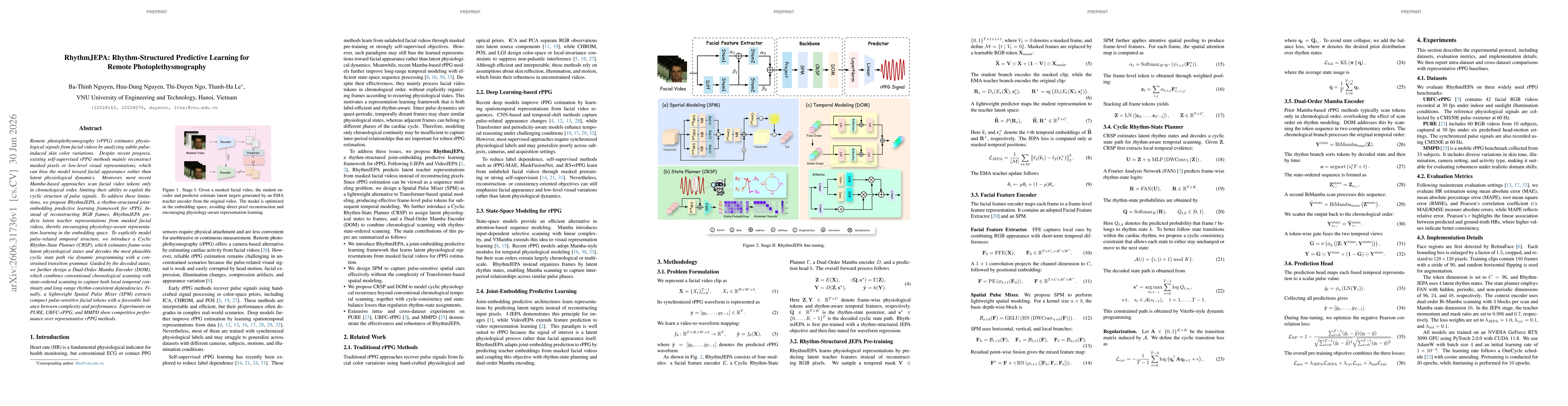 Thumbnail for Rhythm-Structured Predictive Learning for Remote Photoplethysmography