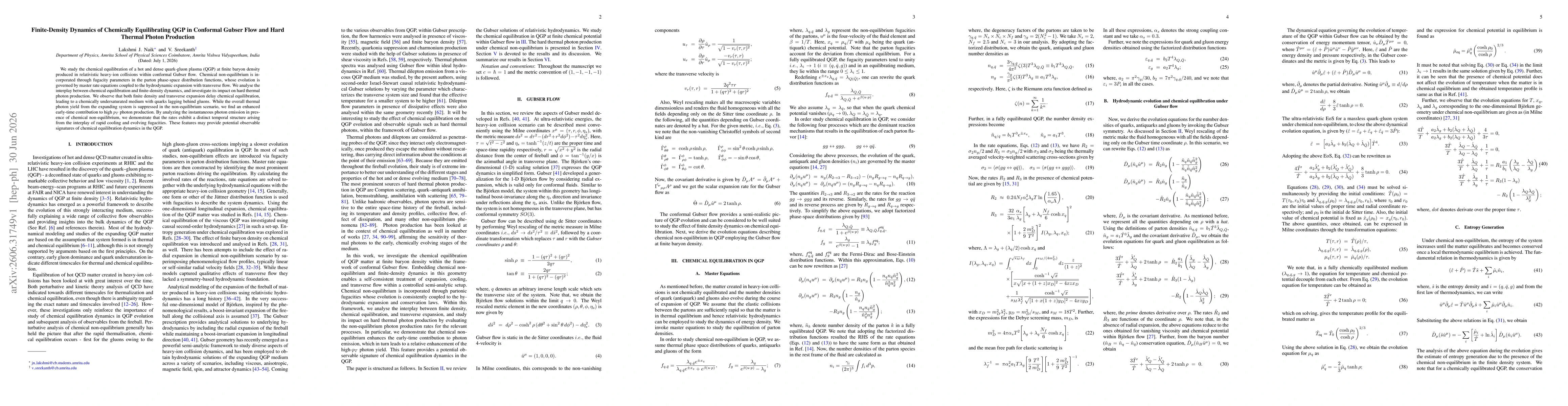 Thumbnail for Finite-Density Dynamics of Chemically Equilibrating QGP in Conformal Gubser Flow and Hard Thermal Photon Production