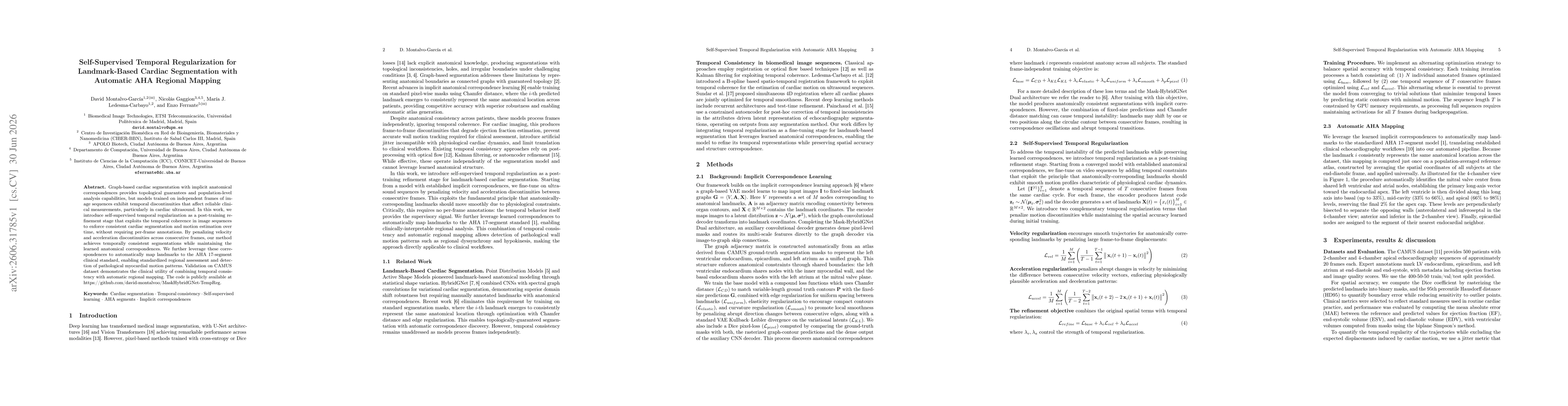 Thumbnail for Self-Supervised Temporal Regularization for Landmark-Based Cardiac Segmentation with Automatic AHA Regional Mapping