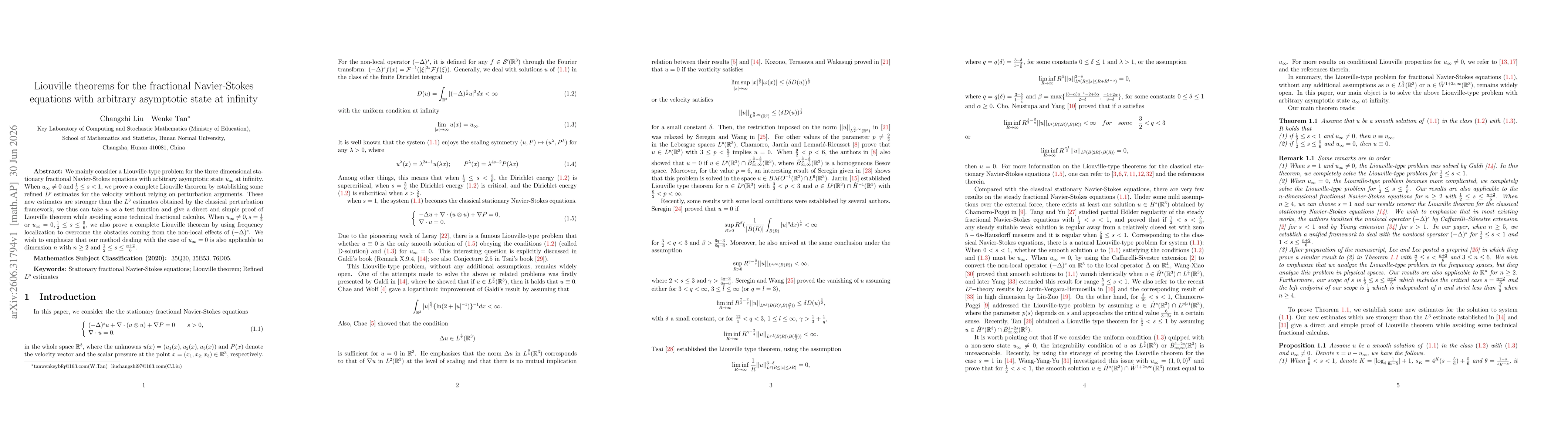 Thumbnail for Liouville theorems for the fractional Navier-Stokes equations with arbitrary asymptotic state at infinity