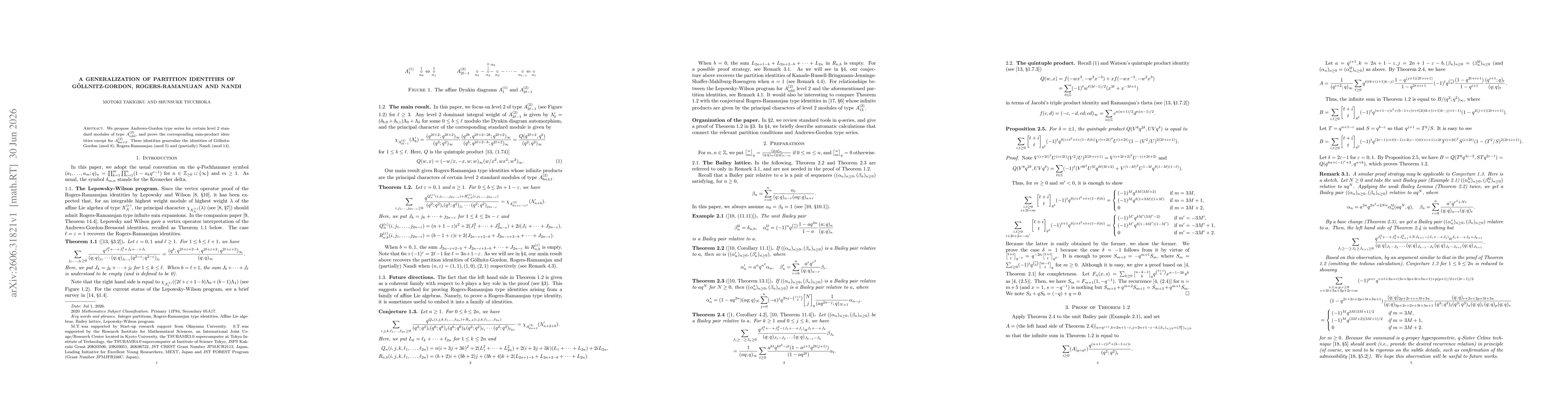 Thumbnail for A generalization of partition identities of Göllnitz-Gordon, Rogers-Ramanujan and Nandi