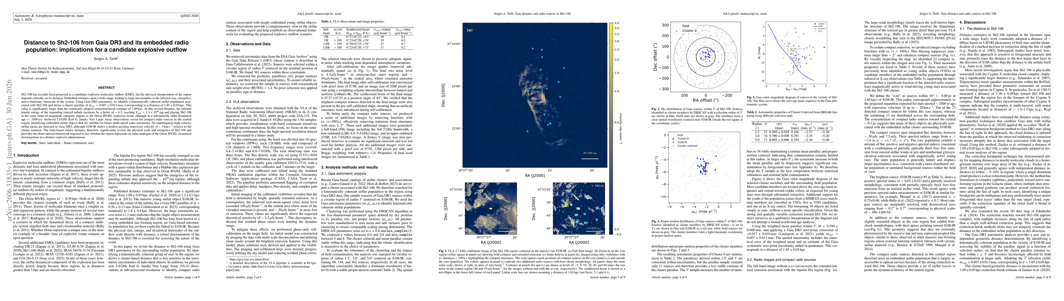 Thumbnail for Distance to Sh2-106 from Gaia DR3 and its embedded radio population: implications for a candidate explosive outflow