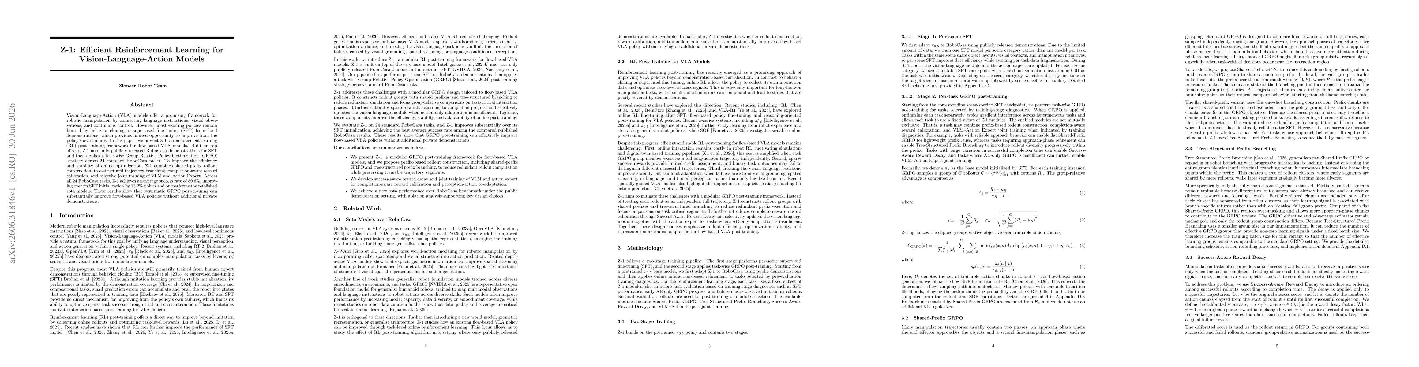 Thumbnail for Z-1: Efficient Reinforcement Learning for Vision-Language-Action Models
