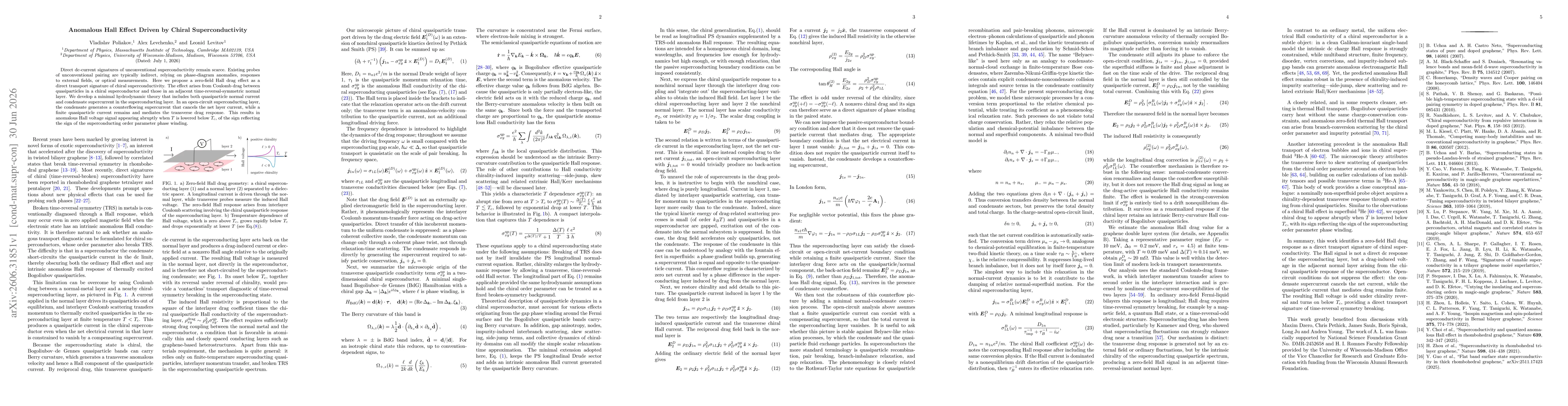 Thumbnail for Anomalous Hall Effect Driven by Chiral Superconductivity