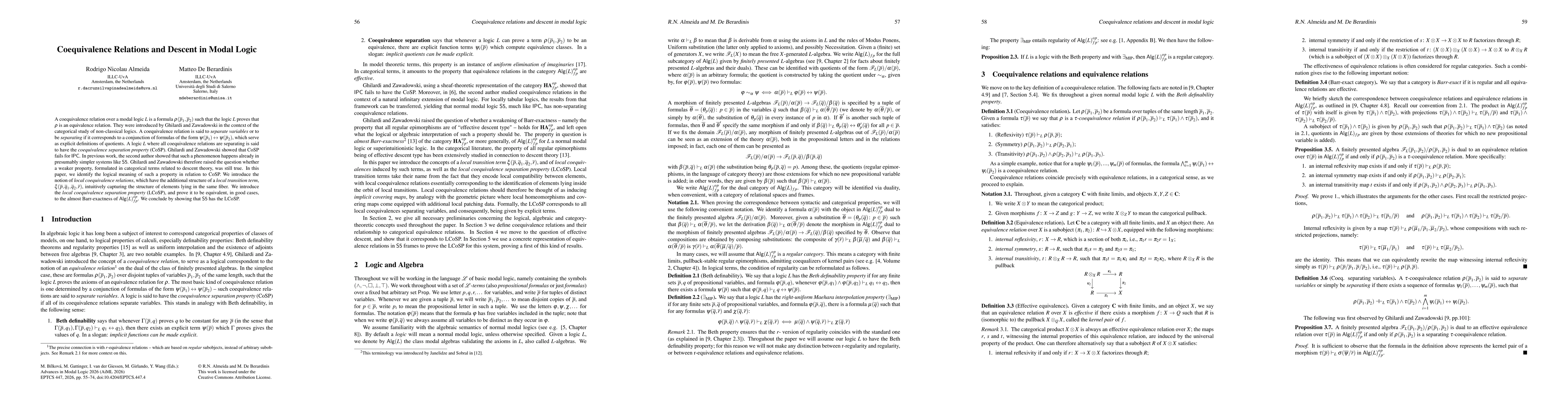 Thumbnail for Coequivalence Relations and Descent in Modal Logic