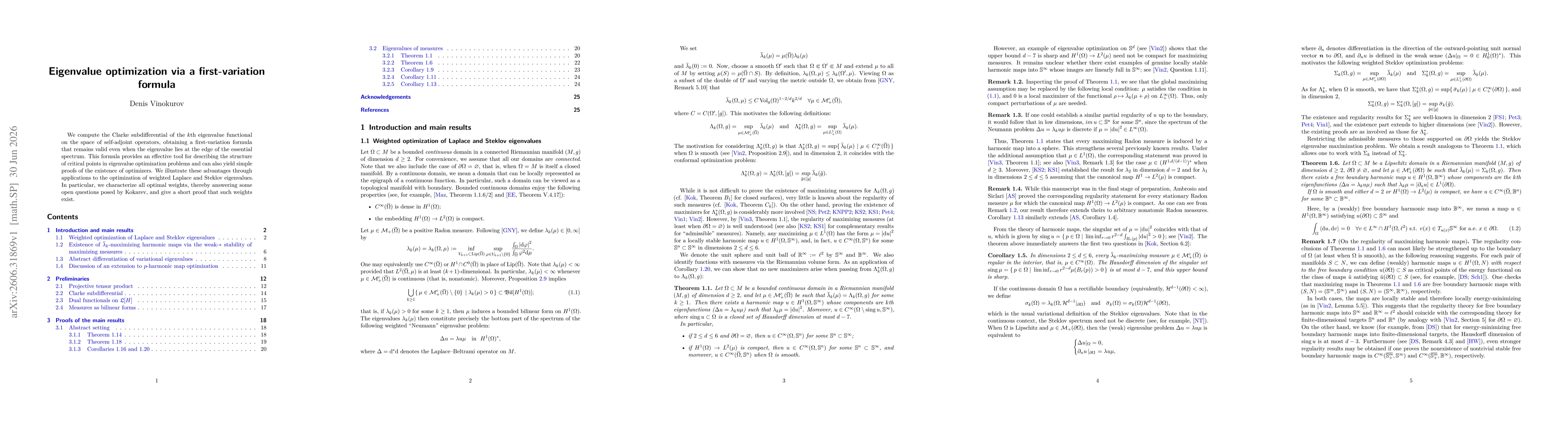 Thumbnail for Eigenvalue optimization via a first-variation formula