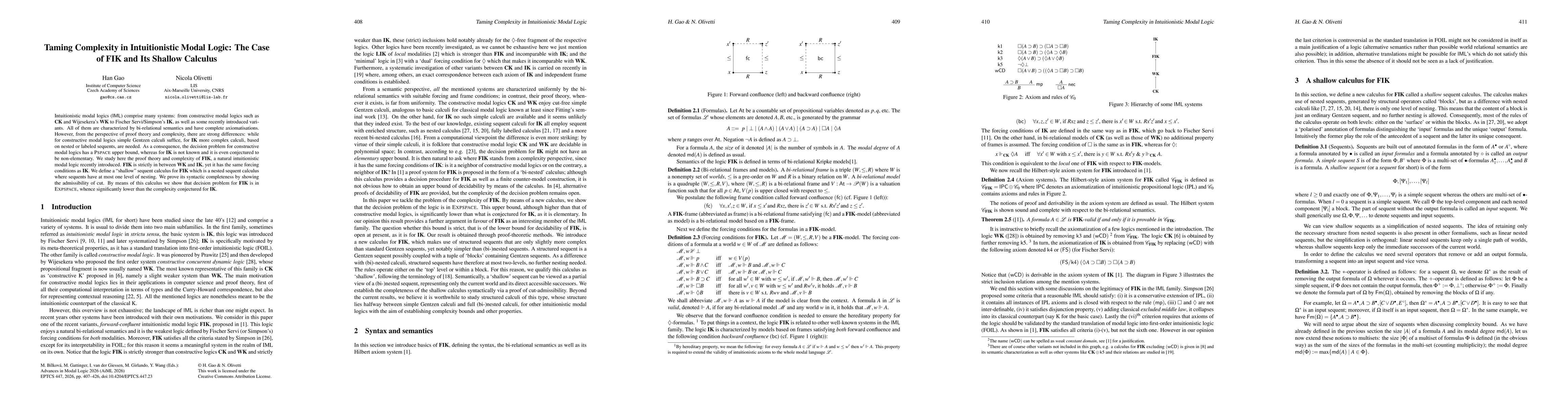 Thumbnail for Taming Complexity in Intuitionistic Modal Logic: The Case of FIK and Its Shallow Calculus