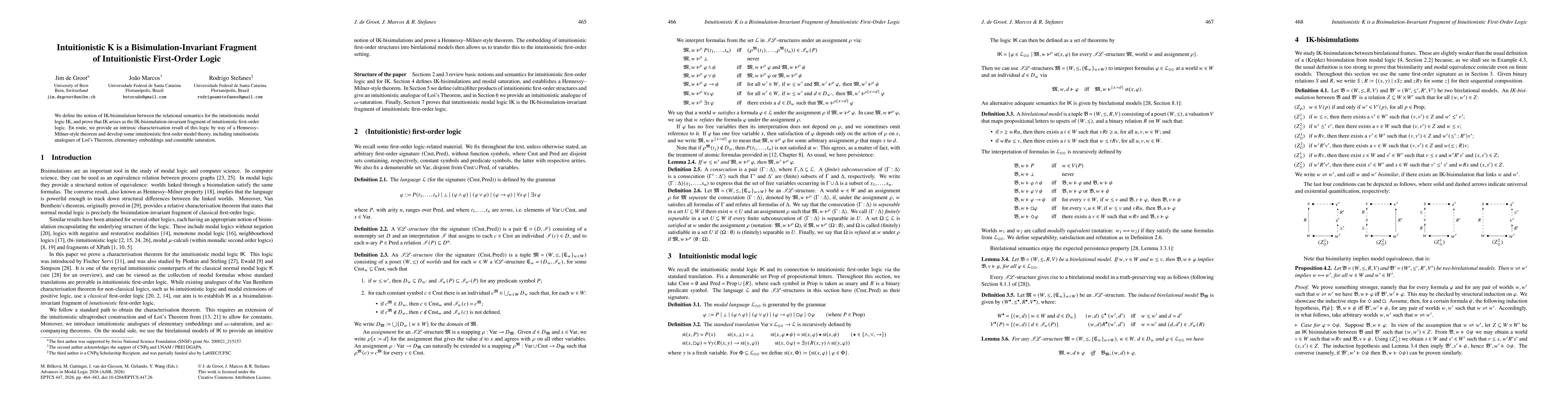 Thumbnail for Intuitionistic K is a Bisimulation-Invariant Fragment of Intuitionistic First-Order Logic