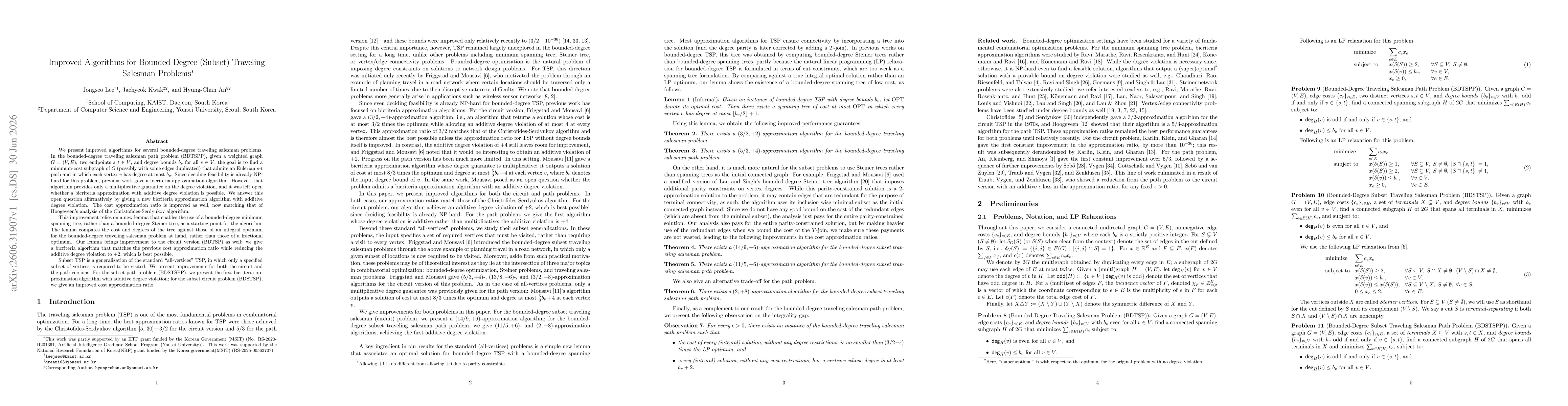 Thumbnail for Improved Algorithms for Bounded-Degree (Subset) Traveling Salesman Problems