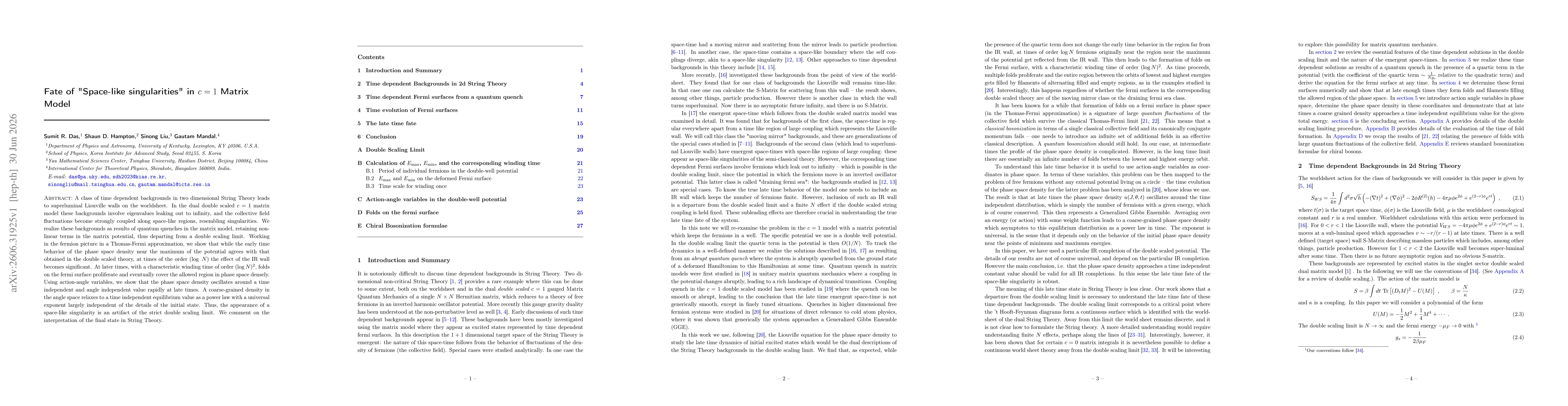 Thumbnail for Fate of "Space-like singularities" in $c=1$ Matrix Model