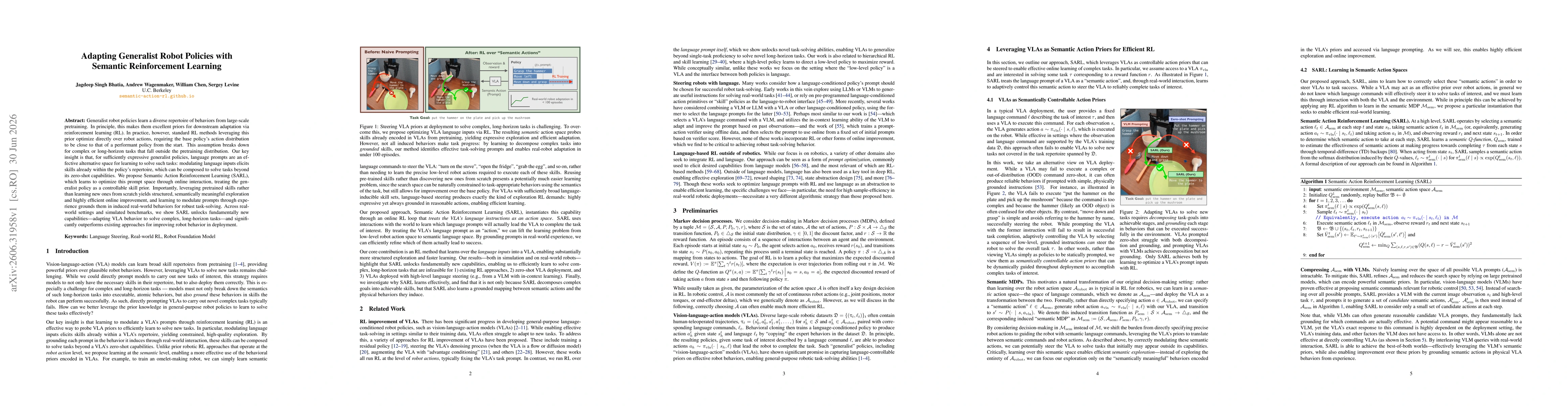 Thumbnail for Adapting Generalist Robot Policies with Semantic Reinforcement Learning