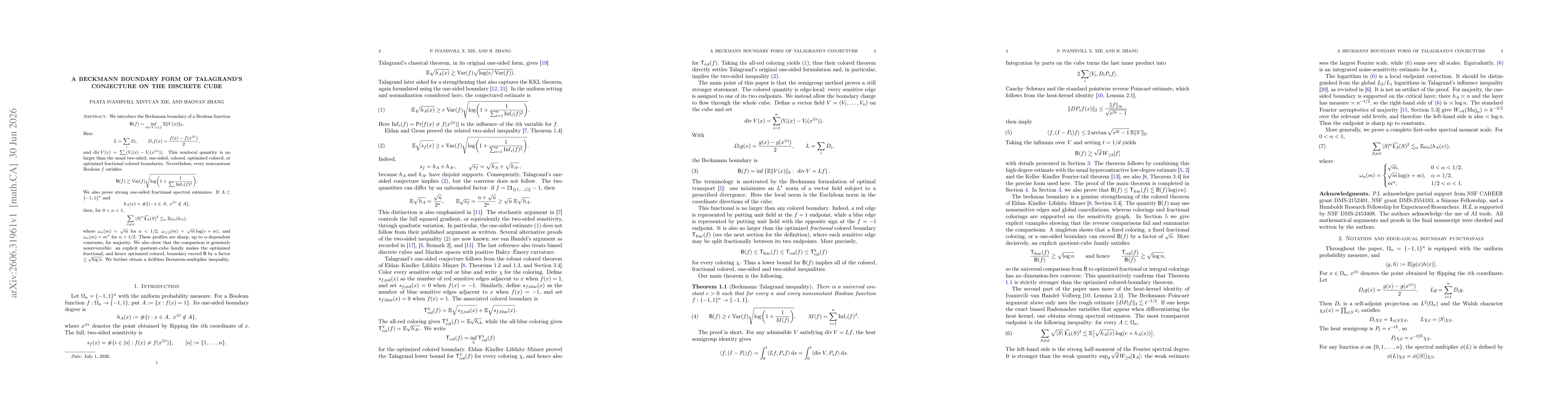 Thumbnail for A Beckmann boundary form of Talagrand's conjecture on the discrete cube