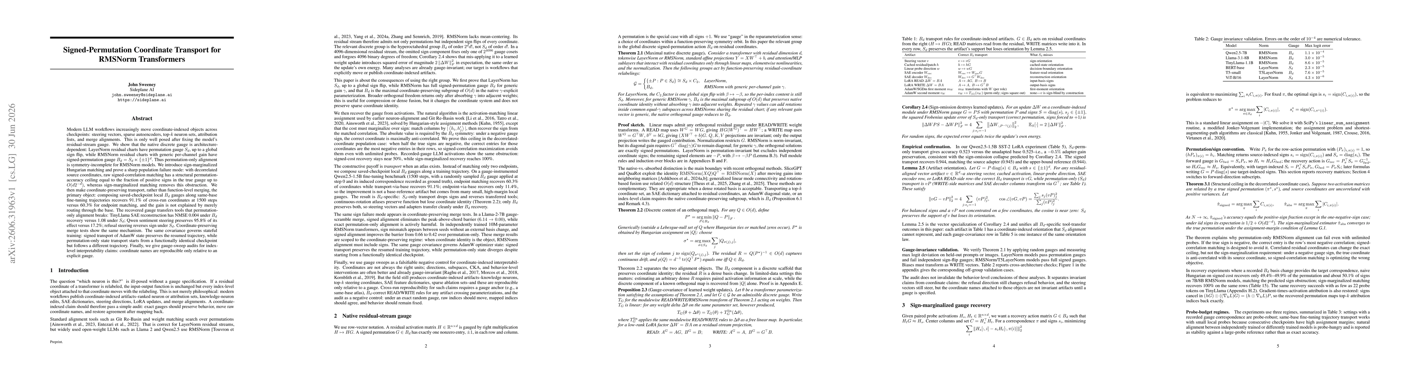 Thumbnail for Signed-Permutation Coordinate Transport for RMSNorm Transformers