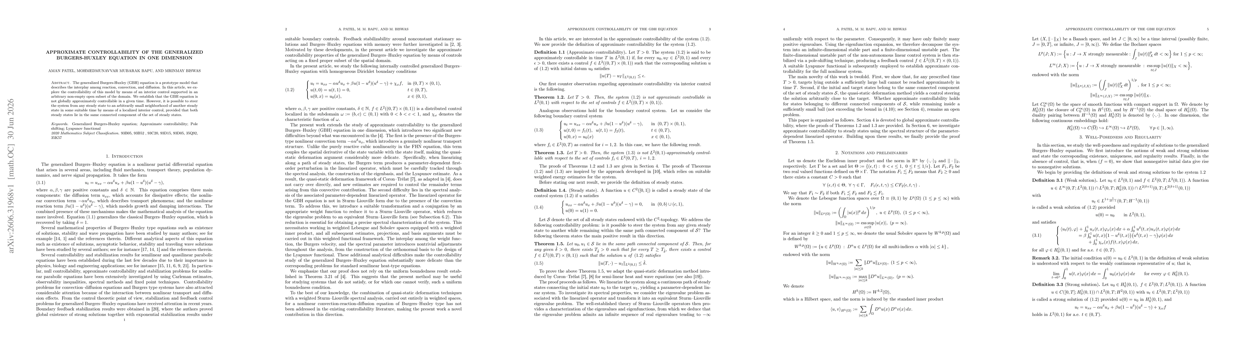 Thumbnail for Approximate Controllability of the generalized Burgers-Huxley equation in one dimension