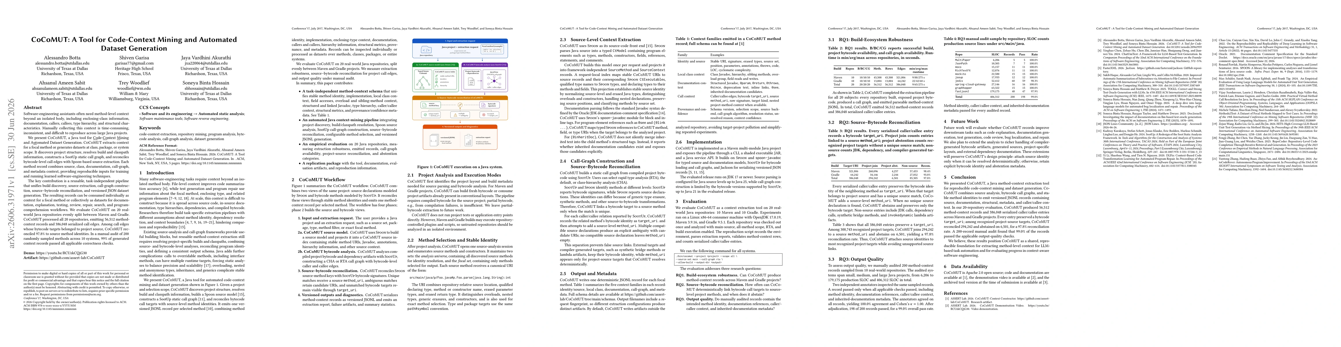 Thumbnail for CoCoMUT: A Tool for Code-Context Mining and Automated Dataset Generation