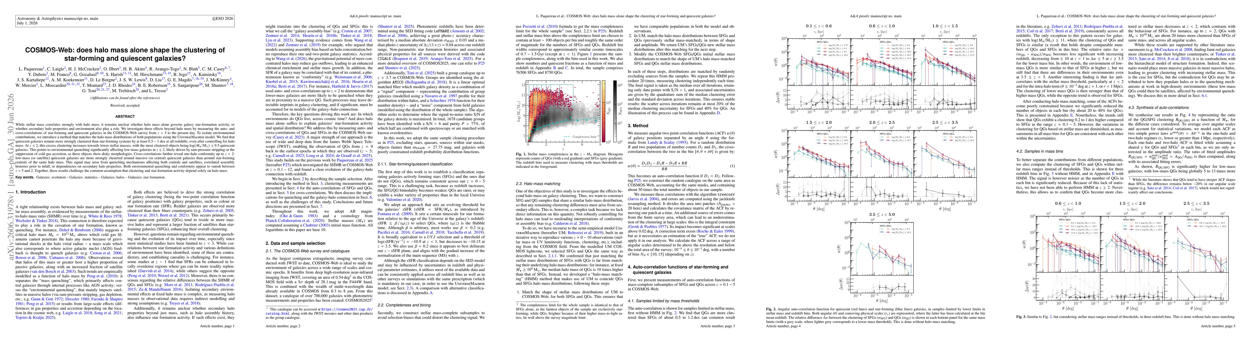 Thumbnail for COSMOS-Web: does halo mass alone shape the clustering of star-forming and quiescent galaxies?