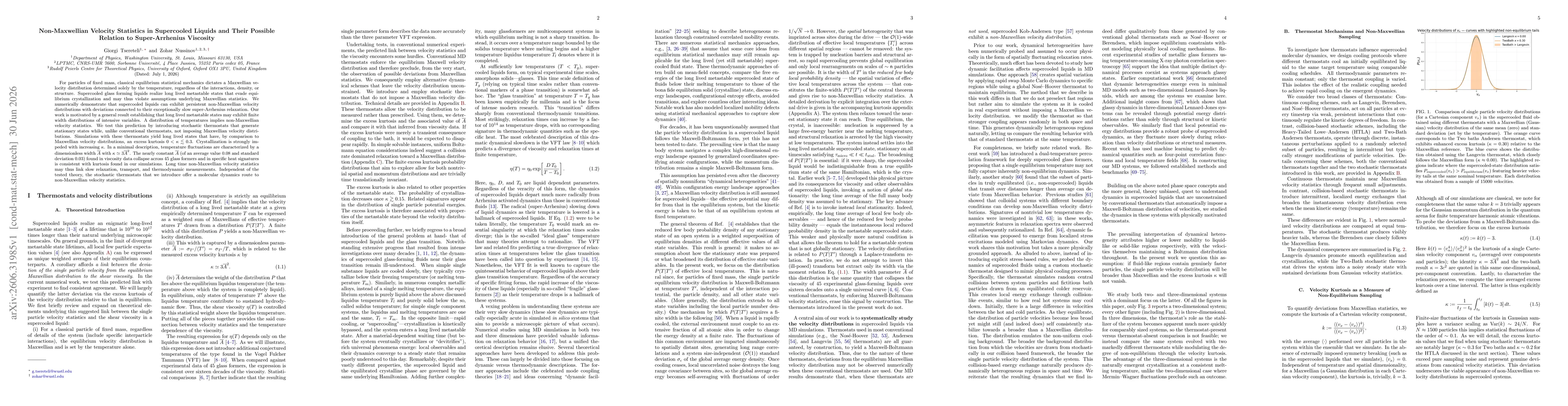 Thumbnail for Non-Maxwellian Velocity Statistics in Supercooled Liquids and Their Possible Relation to Super-Arrhenius Viscosity