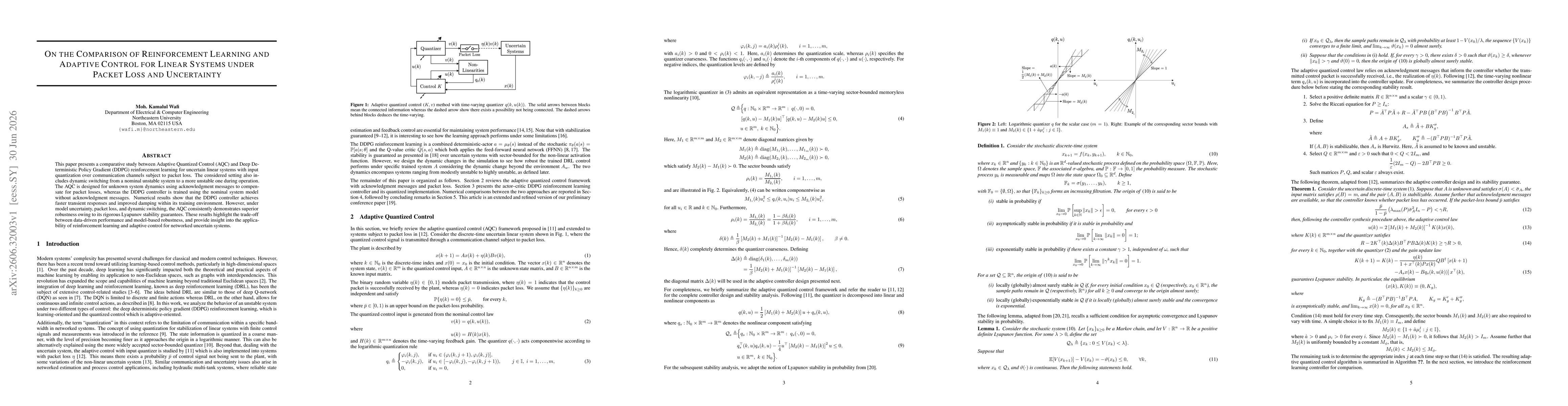 Thumbnail for On the Comparison of Reinforcement Learning and Adaptive Control for Linear Systems under Packet Loss and Uncertainty