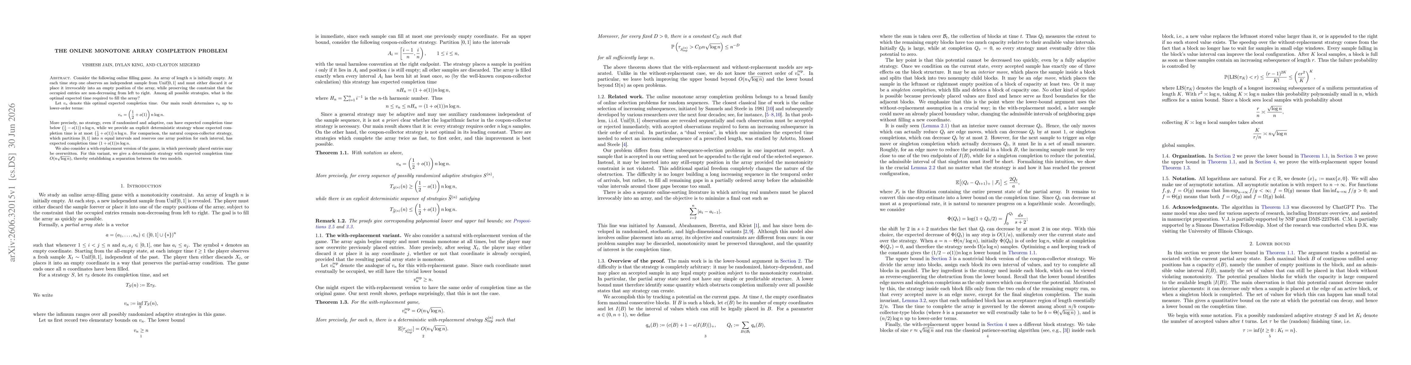 Thumbnail for The online monotone array completion problem