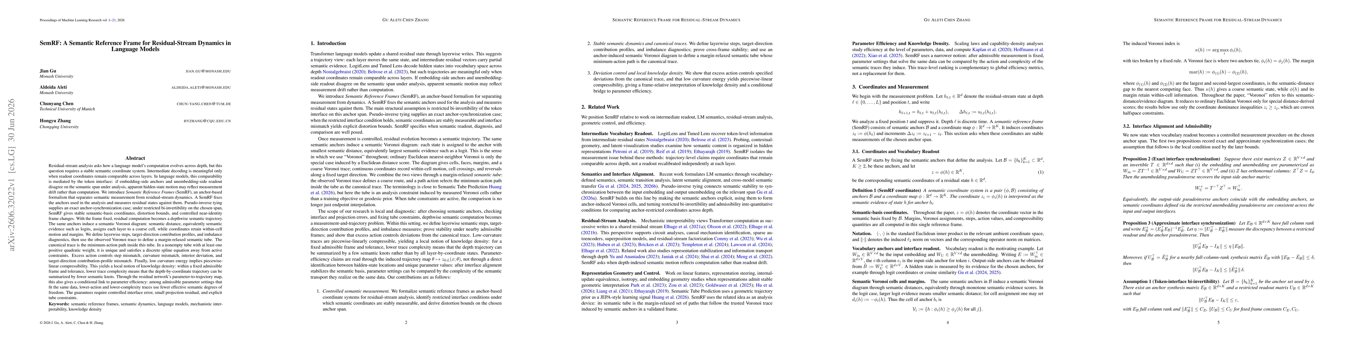 Thumbnail for SemRF: A Semantic Reference Frame for Residual-Stream Dynamics in Language Models