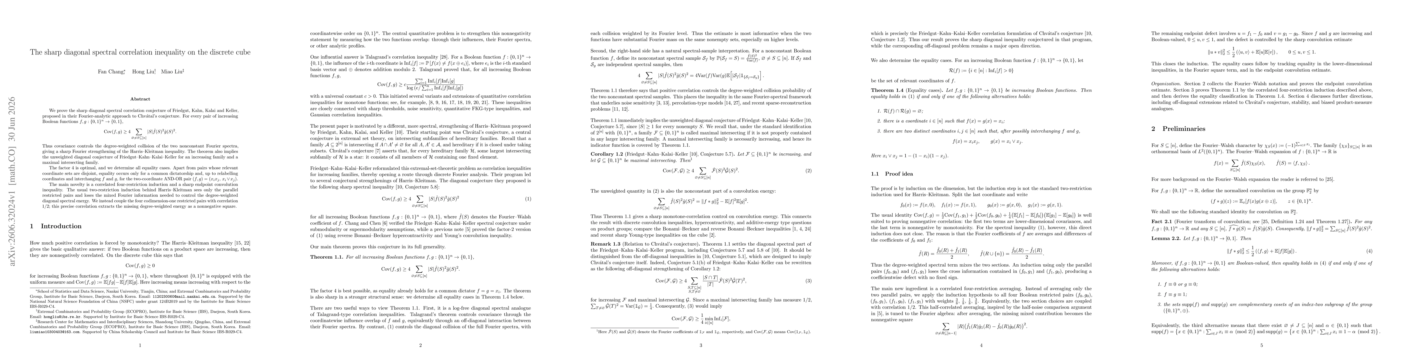 Thumbnail for The sharp diagonal spectral correlation inequality on the discrete cube