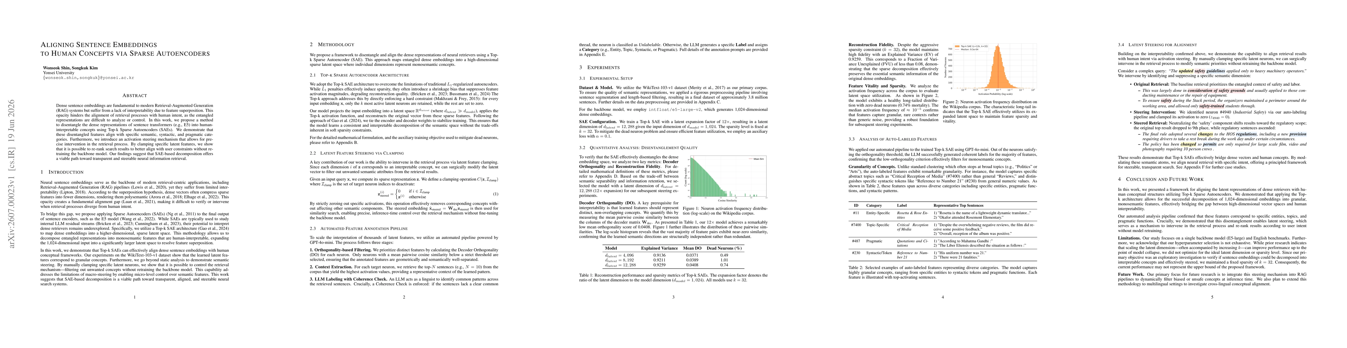 Thumbnail for Aligning Sentence Embeddings to Human Concepts via Sparse Autoencoders