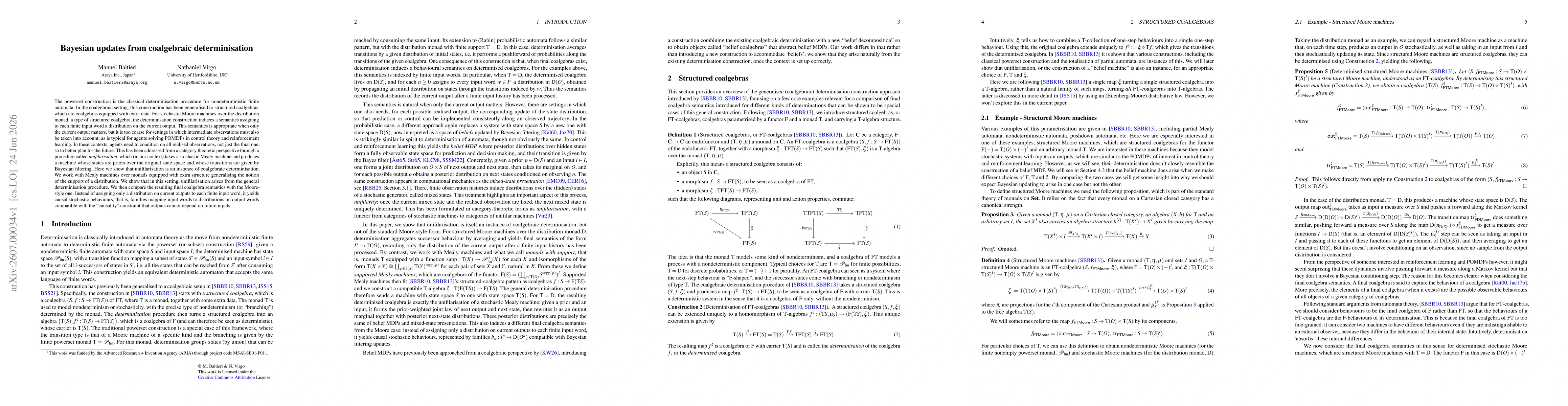 Thumbnail for Bayesian updates from coalgebraic determinisation